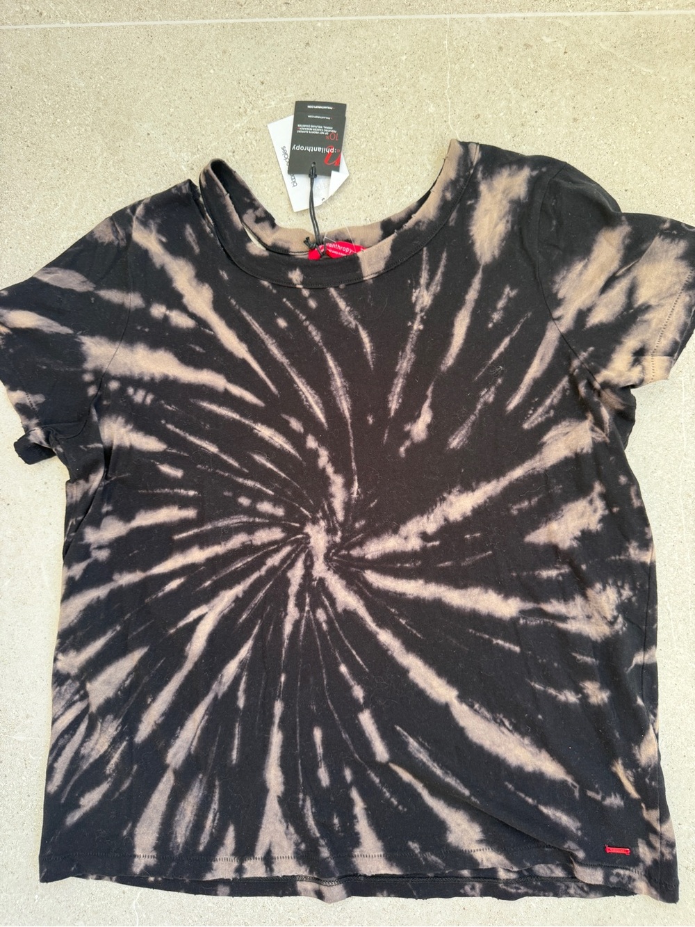 PHILANTHROPY Black and Cream Spiral Tie-Dye Short Sleeve Tee